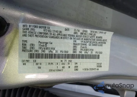 2016 Ford Focus S from USA, damaged, VIN 1FADP3E20GL405556